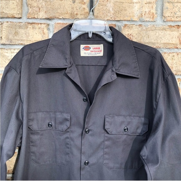 Dickies Mens Long Sleeve Flap Chest Pockets Button Down Gray Work Shirt L - Picture 2 of 13